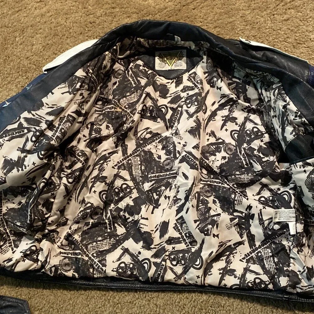 Vintage Phase 2 Leather Jacket Mens Size S American Flag Biker USA Studded Stars - Picture 8 of 16